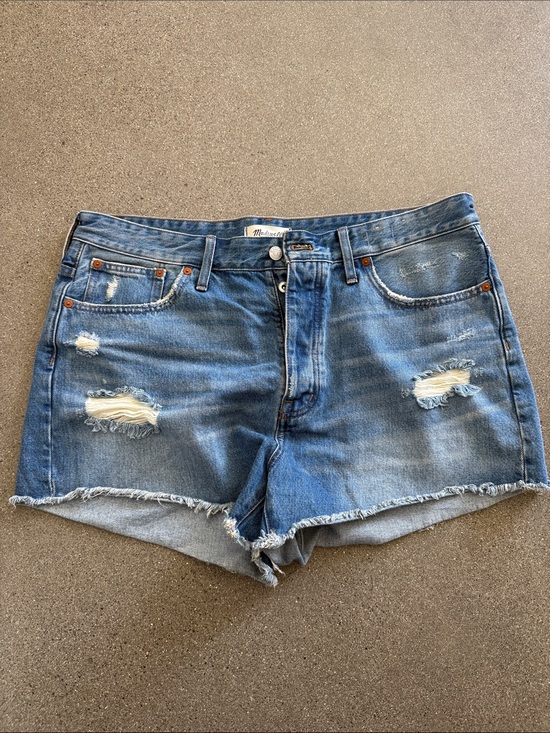 Madewell Pants - Madewell Distressed High-Rise Denim Shorts in Blue